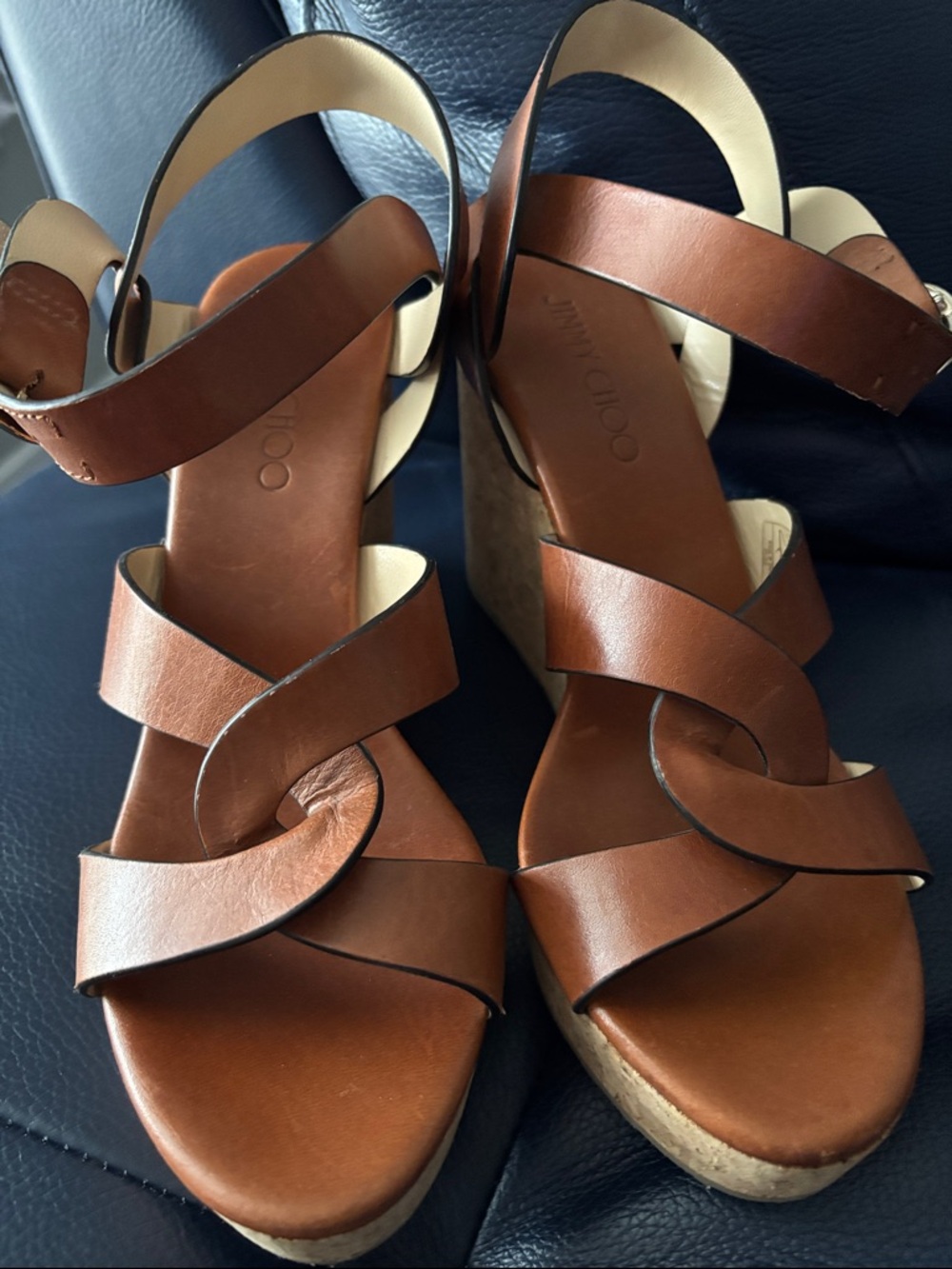 Jimmy Choo Brown Leather Cork Wedge Sandals